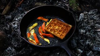 Chicken of the Woods Mushrooms and Waffles. Bushcraft camping meal #shorts