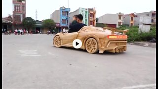 Test Drive A Homemade Wooden Bugatti On The Street With My Son