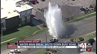 Massive water main break shuts down Nall Avenue at 95th Street