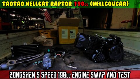 (E12) Zongshen 5 speed 190cc engine swap + test ride HELLCOUGAR TaoTao Hellcat Raptor 190cc