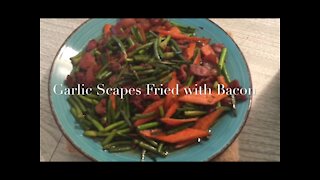 Garlic Scapes Fried with Bacon 蒜苔炒肉