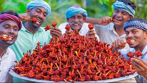 CHICKEN LOLLIPOP | Fried Chicken Recipe Cooking & Eating In Village | Chicken Wings Recipe Making