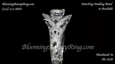 BBR 611 Art Carved Blooming Rose Flower Engagement Ring with Rose Gold Petals BloomingBeautyRing com