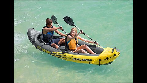 Explorer K2 Kayak, 2-Person Inflatable Kayak Set with Aluminum Oars, Manual and Electric Pumps…