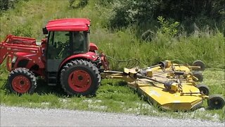 KIOTI RX7320 Bush Hogging Mile Long Driveway with 12' Batwing mower. Illinois country life