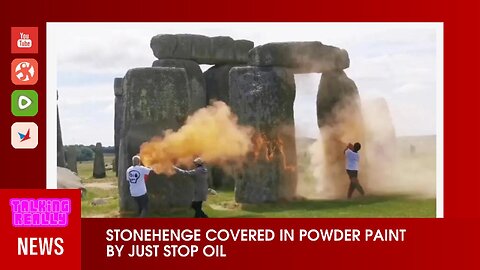 Stonehenge covered in powder paint, Just Stop Oil