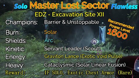 Destiny 2 Master Lost Sector: EDZ - Excavation Site XII on my Warlock Solo-Flawless 11-18-22