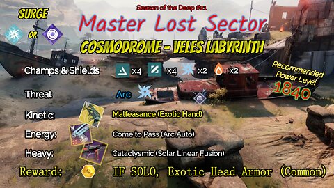 Destiny 2 Master Lost Sector: Cosmodrome - Veles Labyrinth on my Arc Warlock 6-12-23