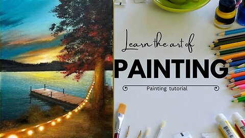 How to Draw a Sunset Lake / Acrylic Painting for beginners