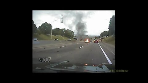 Michigan police officer pulls fiery car crash victim to safety