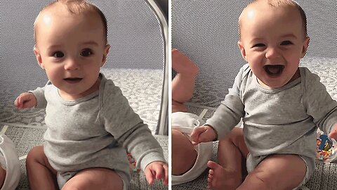 Little baby's delightful laughter erupts from his own sneezes