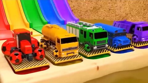 Learn colors with street vehicles VS PACMAN magic water slide color shape play for kids