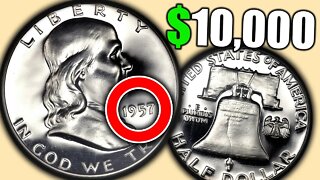 THESE SILVER HALF DOLLARS ARE WORTH A LOT OF MONEY!! 1957 FRANKLIN HALF DOLLAR COIN VALUES