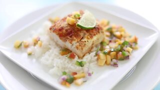 Cajun Cod with Peach Salsa | At Home with Shay