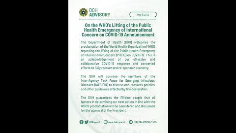 DOH Advisory On the WHO's Lifting of the Public Health Emergency