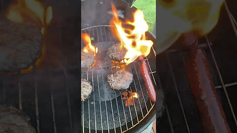 Weeknight burgers and hotdogs on the gas grill