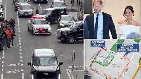 Revealed:Eco-conscious Harry and Meghan used gas-guzzling seven-car convoy to travel short distance