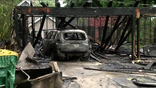 Fire destroys garage near Oakland and Olive in Shorewood