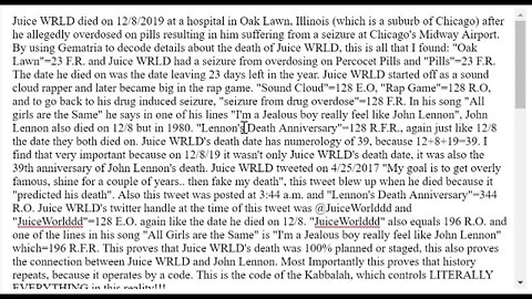 Death of Juice WRLD and his connection to John Lennon #Gematria #Numerology #Truth #juicewrld