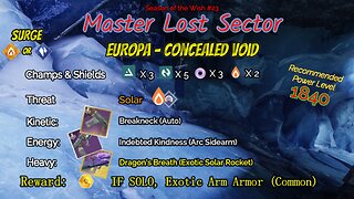 Destiny 2 Master Lost Sector: Europa - Concealed Void on my Arc Warlock 2-18-24