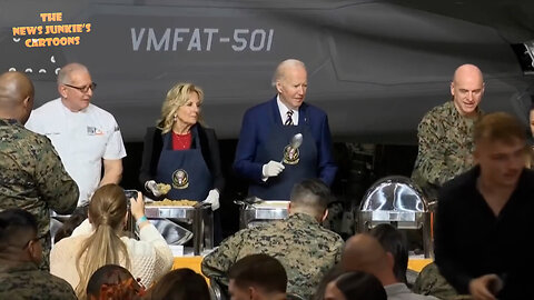 Biden sniffs a kid, wears a kitchen apron and gloves like a pro, Jill coughs and serves food...