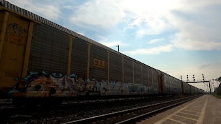 CN 8009 & CN 8904 Engines Manifest Train Eastbound In Ontario TRACK SIDE