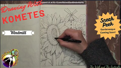 Drawing an Enchanting Sunflower Field and Windmill Coloring Page for Gardenesque