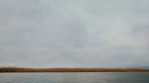 Rainfall over the waves on a fast flowing river.