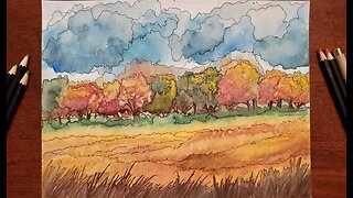 Watercolor Fields. Painting a landscape using watercolors.