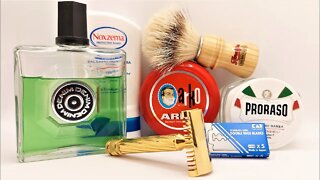 Aggressive shave 2022, Fatip Sant Open Comb, KAI blade, ARKO soap, Semogue 1800.