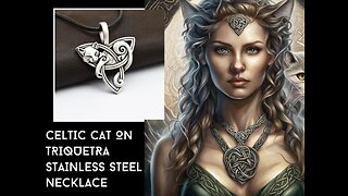 CELTIC CAT ON TRIQUETRA STAINLESS STEEL NECKLACE