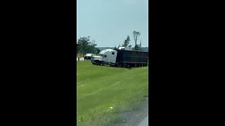 Trucker Goes Off Roading On Highway 401