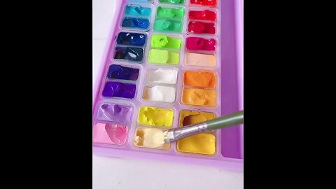 My favorite color box || Himi Gouache - 36 colors || rainbow sky with clouds painting
