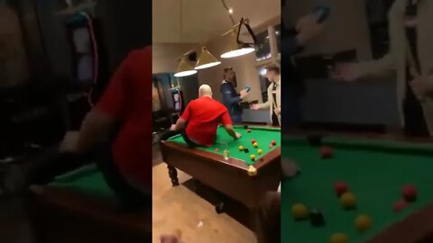 Lad Takes A Dive On A Pool Table