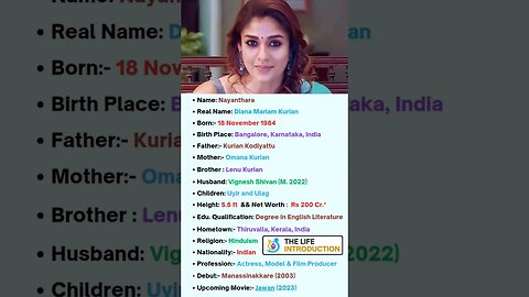 Nayanthara ki Biography | Tollywood Actress #shorts #youtubeshorts #love #tollywood #actress