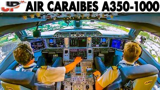 AIRBUS A350-1000 Takeoff from Guadeloupe + Cockpit Pilotsview Takeoff