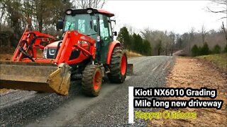 Kioti NX6010 Compact Tractor grading mile long NEW DRIVEWAY