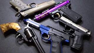 22 Caliber Hand Gun comparison, Wrangler, Mark IV, Buckmark, Colt, and P22