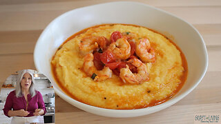 Easy to make Mediterranean Shrimp And Polenta with Chorizo