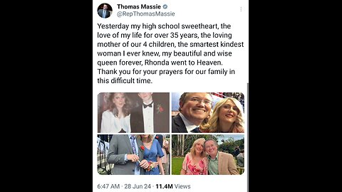 Rep Thomas Massie's Wife Of 35 Years Died Suddenly. 🥺