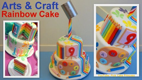 Gravity Defying Back to School Cake _ Arts & Craft Rainbow Cake How to - Pink Cake Princess
