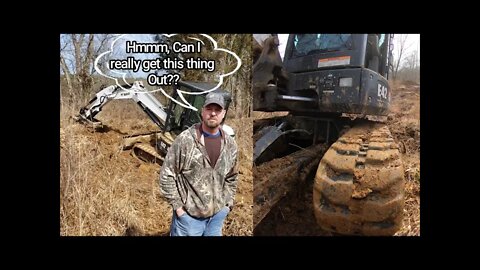 EXCAVATOR STUCK IN MUD! CAN I GET IT OUT ON MY OWN, & Bonus footage
