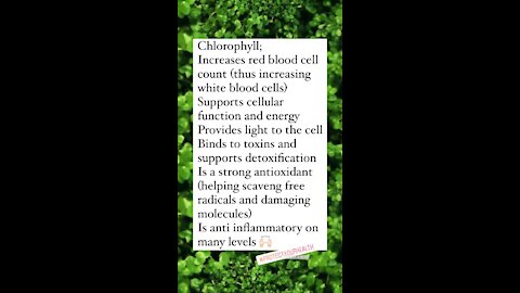 Chlorophyll will boost red blood cells and help remove unwanted particles from your body