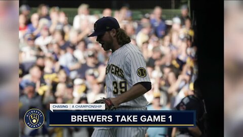 Tellez HR, throw spark Brewers over Braves 2-1 in Game 1