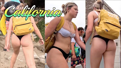 Bikini Babe Strolling the California Coastline