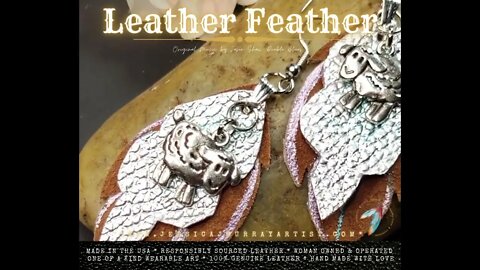 COUNTING SHEEP, 2 inch, feather inspired, leather earrings 1