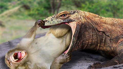 Dire! Poor Monkey Struggled in Pain Trying Escape the Huge Mouth of Komodo Dragon