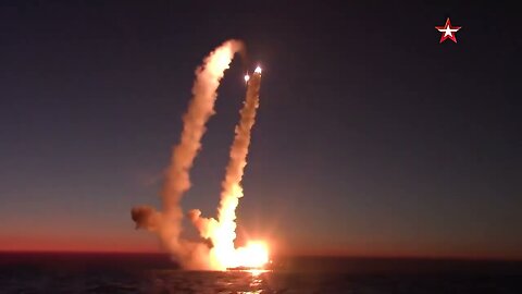 Unique shots of launching simultaneously four Kalibr missiles