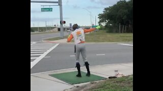 Slide and Glide Dancing Man Busts a Move on the Street Corner