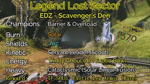 Destiny 2 Legend Lost Sector: EDZ - Scavenger's Den on my Hunter 10-3-22